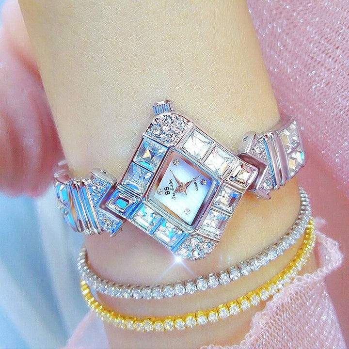 Stunning Rhinestone Bejeweled Diamond Shape Quartz Watches