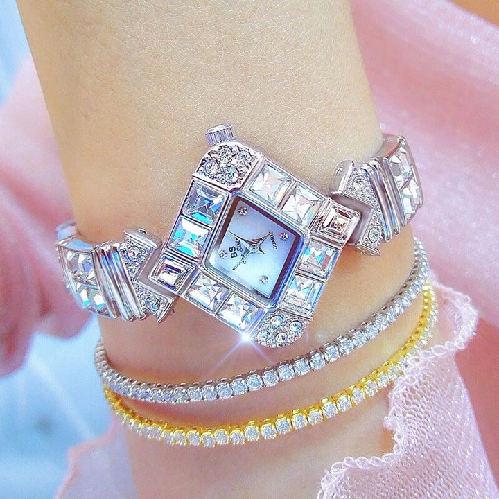 Stunning Rhinestone Bejeweled Diamond Shape Quartz Watches