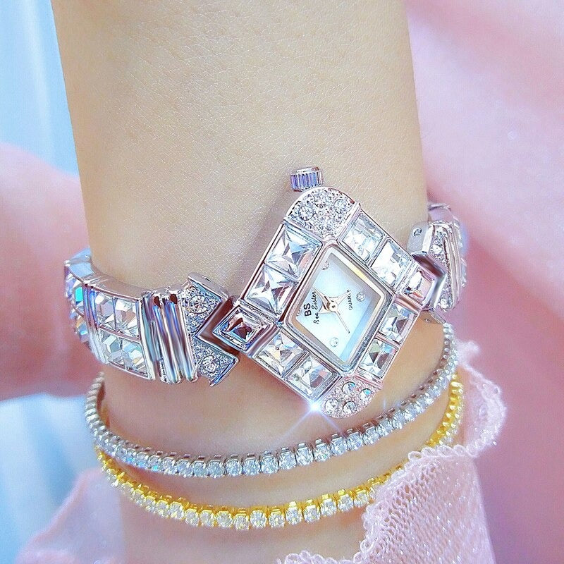 Stunning Rhinestone Bejeweled Diamond Shape Quartz Watches