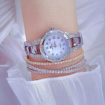 Women's Dazzling Rhinestone Accented Small Round-Shaped Dial Quartz Watches
