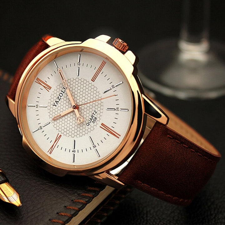 Business and Leisure Fashion Quartz Watches with Tough Vegan Leather Strap