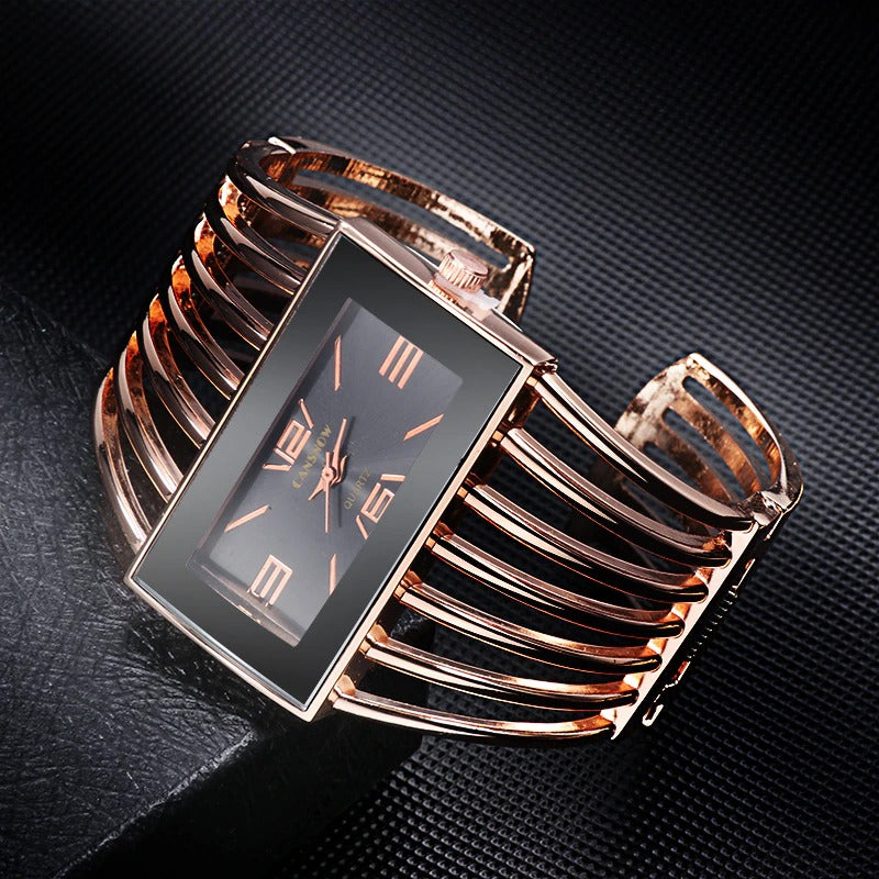 Extravagant Rectangular Dial Fashion Cuff Bangle Bracelet Quartz Watches