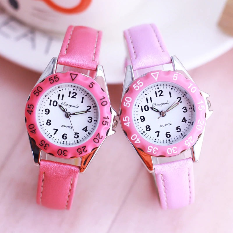 Fun Bright-Colored Vegan Leather Strap Quartz Watches for Kids