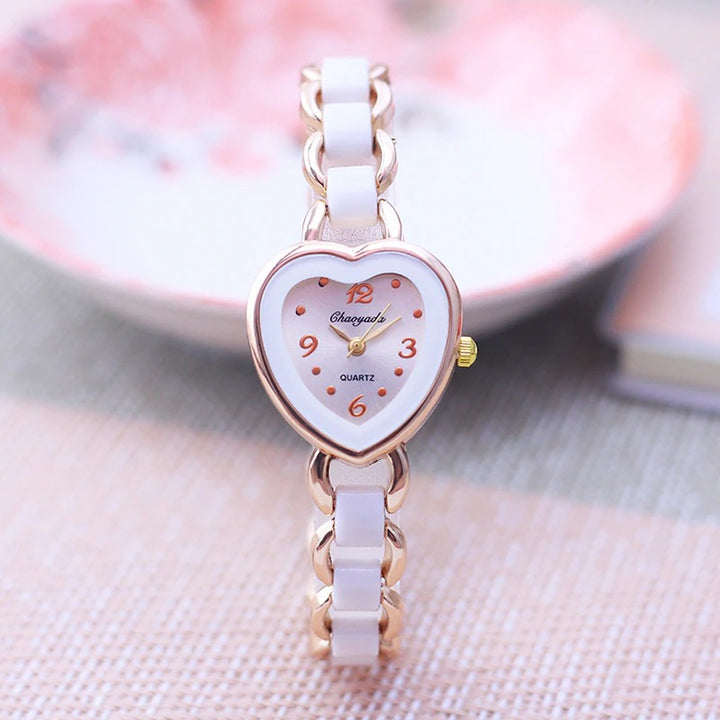 Black and White Unique Heart Shaped Dial Quartz Watch