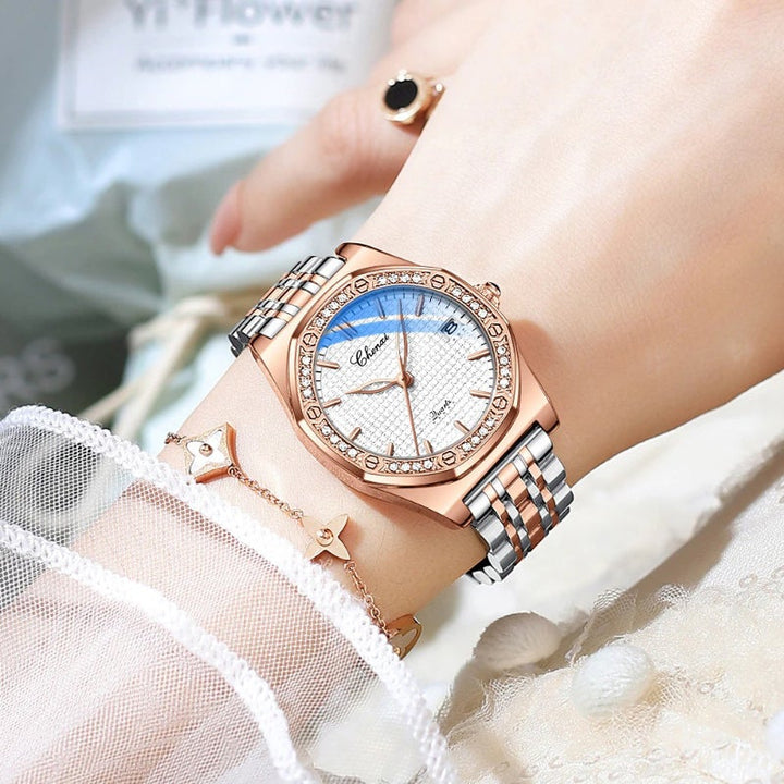 Rhinestone Accented Octagonal Case Women's Quartz Watches