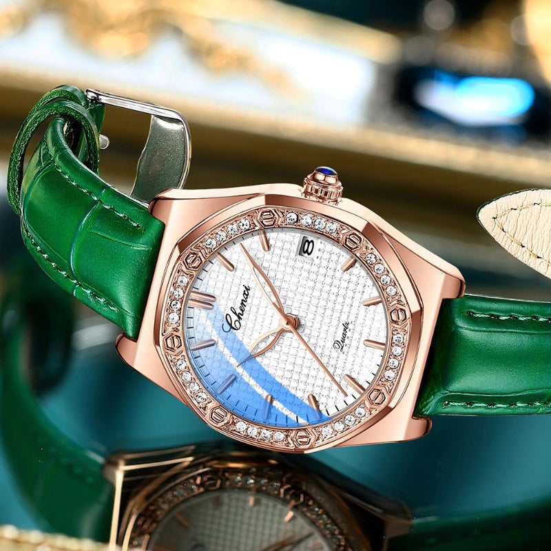 Rhinestone Accented Octagonal Case Women's Quartz Watches