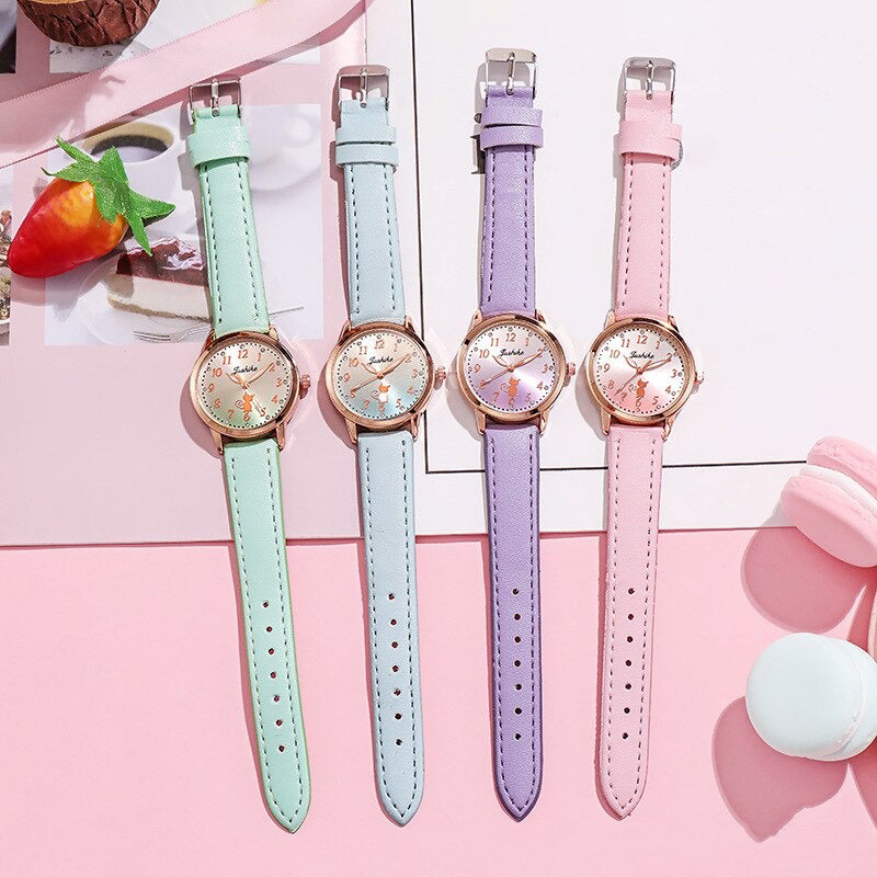 Sweet Pink Cat Animal Quartz Minimalistic Watch With Moon Star Bracelet  Gift For Girl Student Watches | Fashion Watches | Watches | Accessories-  ByGoods.Com