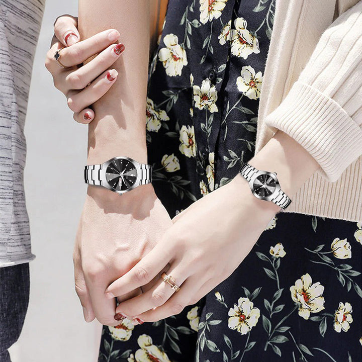 Sophisticated His and Her Stainless Steel Couple's Quartz Watches