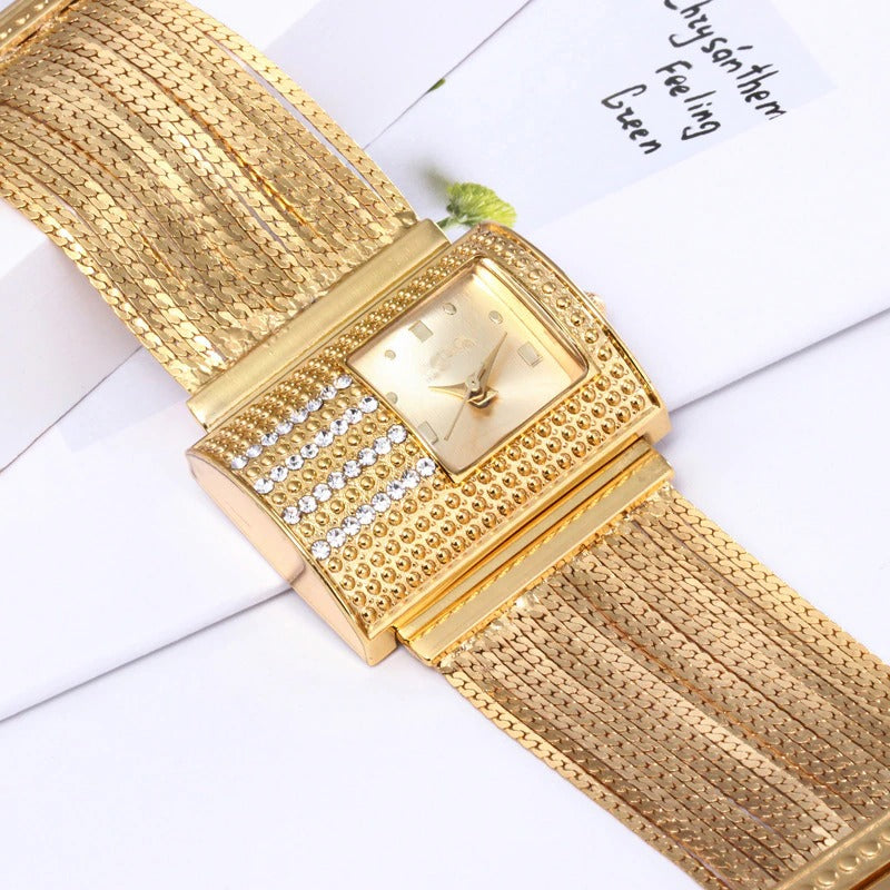 Luxurious Rhinestone Bejeweled Multi-layer Steel Chain Quartz Watches