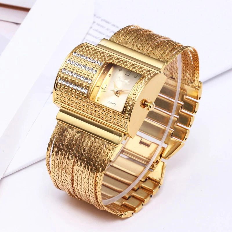 Luxurious Rhinestone Bejeweled Multi-layer Steel Chain Quartz Watches