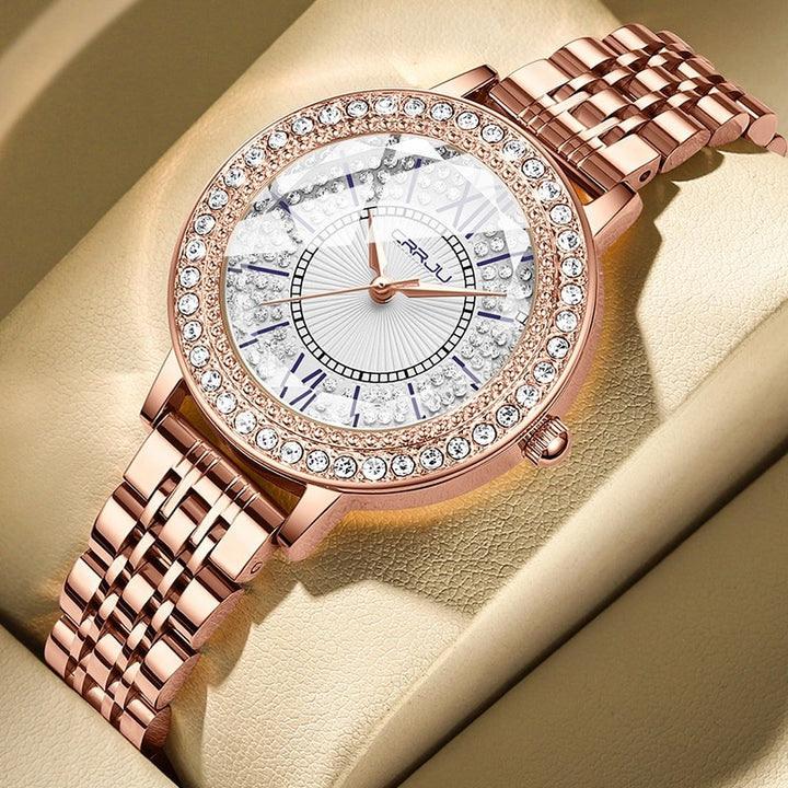 Elegant and Bright Rhinestone Embellished Round Dial Quartz Watches