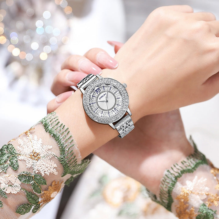 Elegant and Bright Rhinestone Embellished Round Dial Quartz Watches