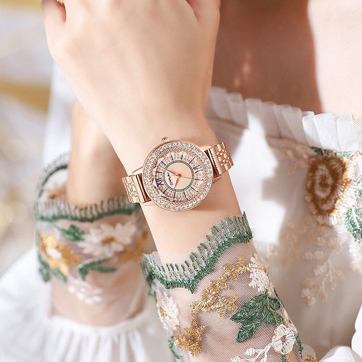 Elegant and Bright Rhinestone Embellished Round Dial Quartz Watches