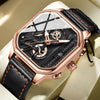Square Fashion Luminous Dial Vegan Leather Strap Sports Chronograph Men's Watches