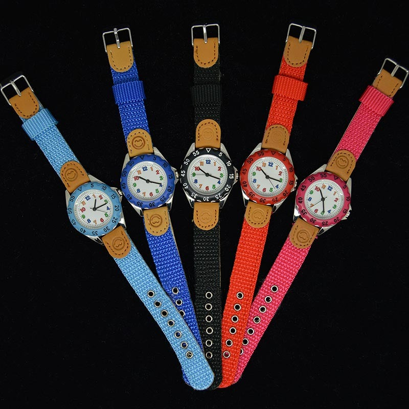 Children's Colorful Numbers-Style Dial Nylon Strap Quartz Watches