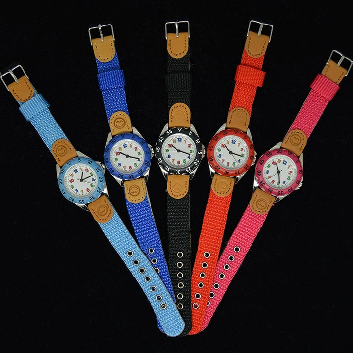 Children's Colorful Numbers-Style Dial Nylon Strap Quartz Watches