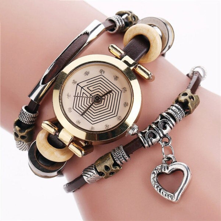 Multi-layer Classic Vegan Leather Strap with Heart Charm Quartz Watches