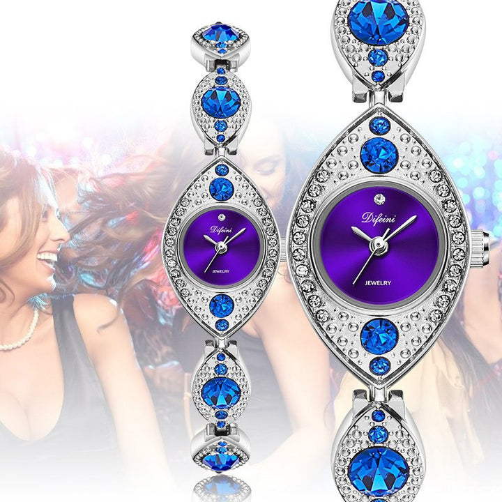 Women's Luxurious Eye Shaped Rhinestone Bejeweled Bracelet Quartz Watches