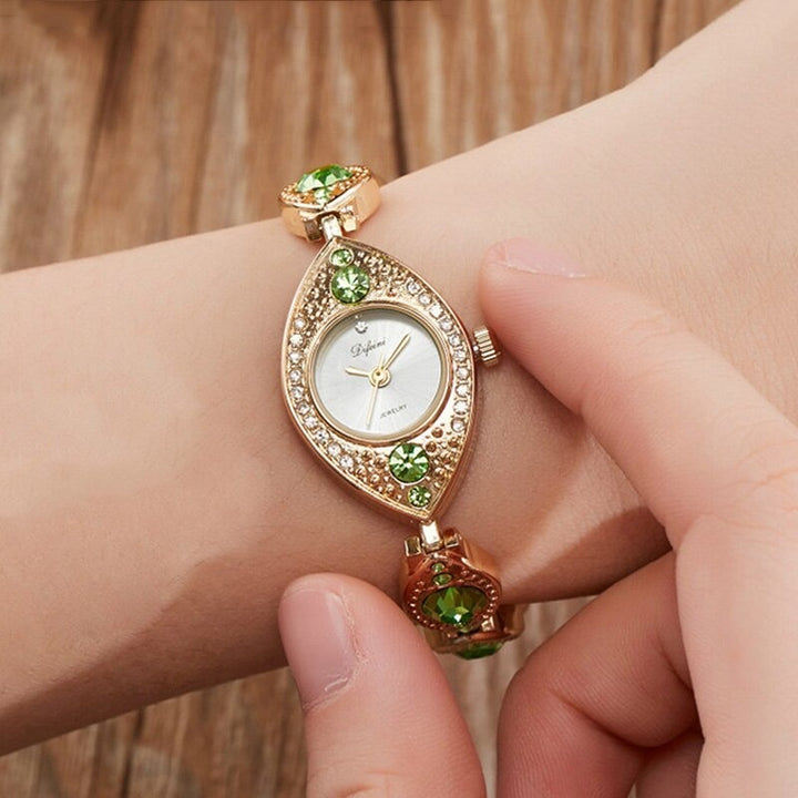 Women's Luxurious Eye Shaped Rhinestone Bejeweled Bracelet Quartz Watches