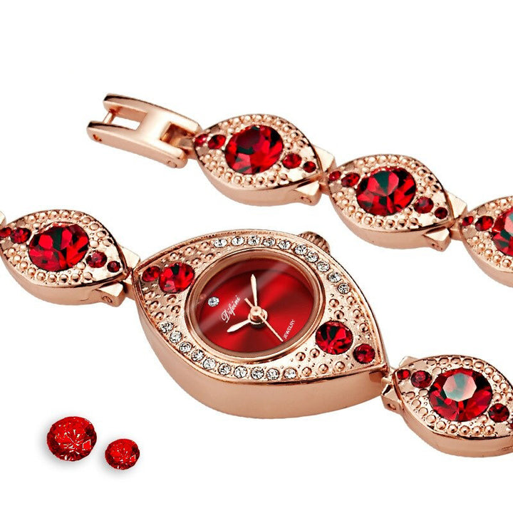 Women's Luxurious Eye Shaped Rhinestone Bejeweled Bracelet Quartz Watches