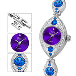 Women's Luxurious Eye Shaped Rhinestone Bejeweled Bracelet Quartz Watches