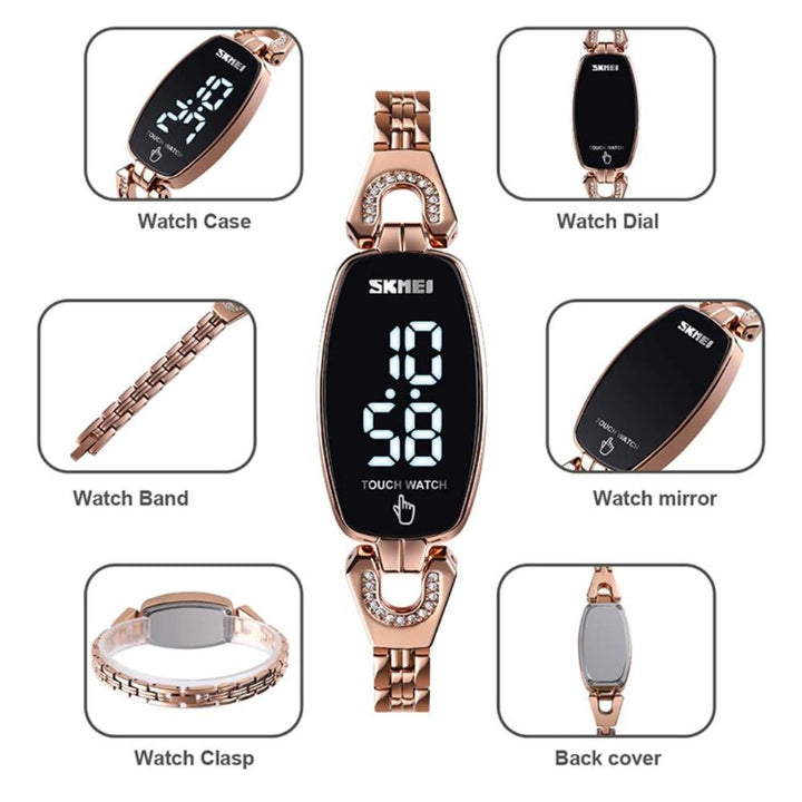 Digital Watch - Elegant Rhinestone Digital Wrist Watch For Women