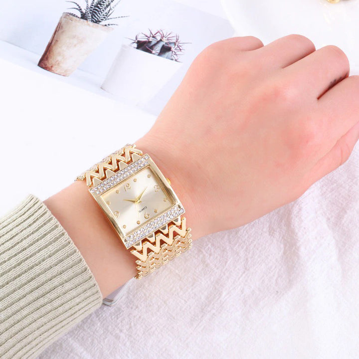 Luxe Rhinestone Adorned Thick Chevron Strap Quartz Watches