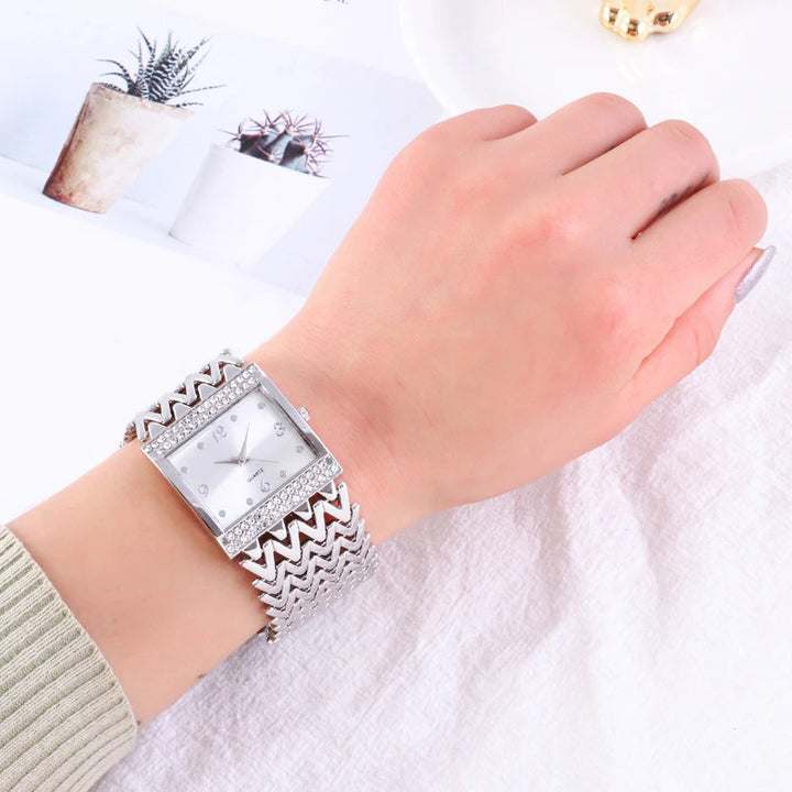 Luxe Rhinestone Adorned Thick Chevron Strap Quartz Watches