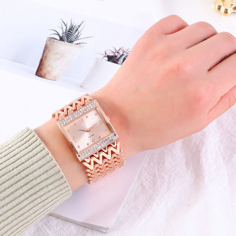 Luxe Rhinestone Adorned Thick Chevron Strap Quartz Watches