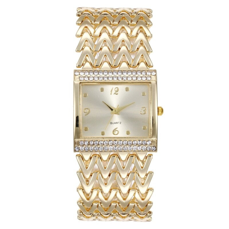Luxe Rhinestone Adorned Thick Chevron Strap Quartz Watches