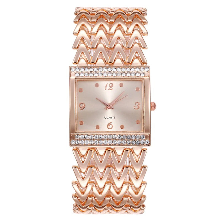 Luxe Rhinestone Adorned Thick Chevron Strap Quartz Watches