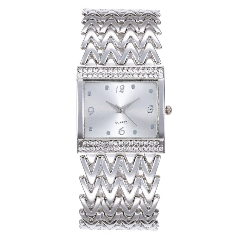 Luxe Rhinestone Adorned Thick Chevron Strap Quartz Watches