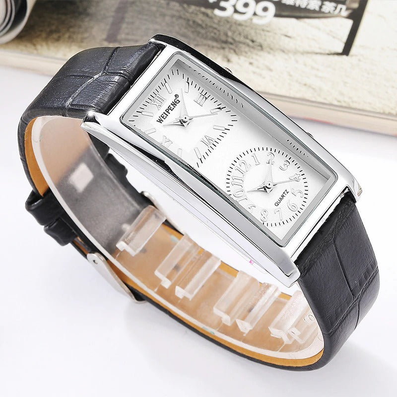 Genuine Leather Classic Dual Dial Display Wristwatches