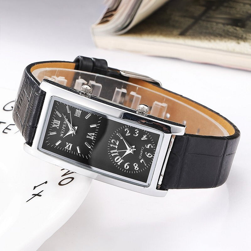 Genuine Leather Classic Dual Dial Display Wristwatches