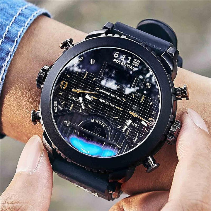 Dual Display Watch - The Dual Time™ Black Led Digital Quartz Sport Men's Wristwatches