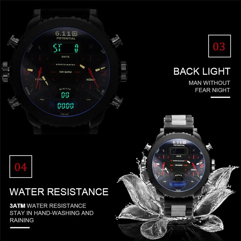 Dual Display Watch - The Dual Time™ Black Led Digital Quartz Sport Men's Wristwatches