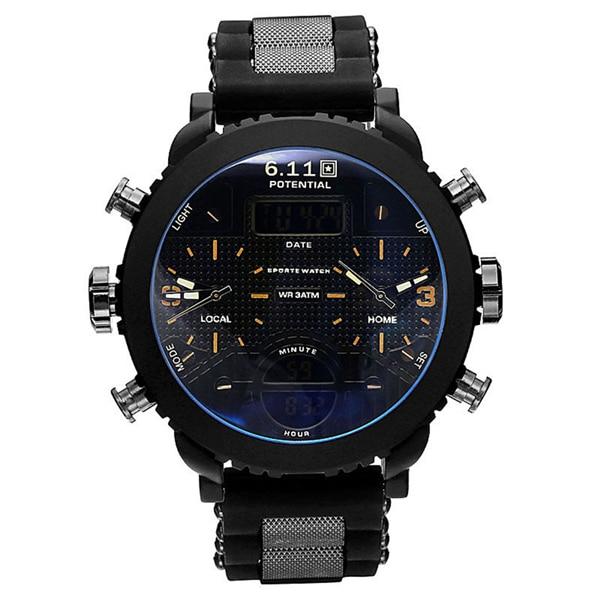 Dual Display Watch - The Dual Time™ Black Led Digital Quartz Sport Men's Wristwatches