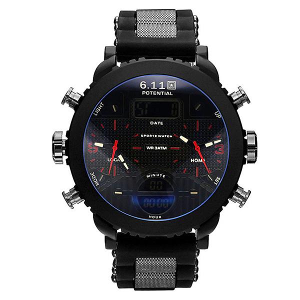 Dual Display Watch - The Dual Time™ Black Led Digital Quartz Sport Men's Wristwatches