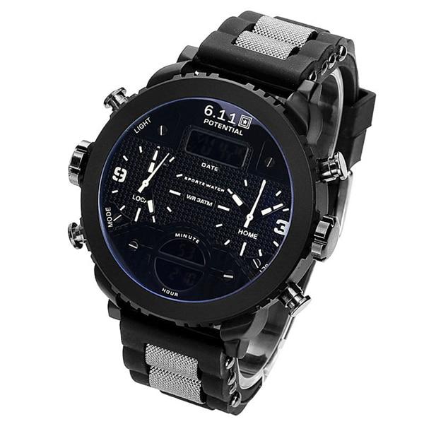 Dual Display Watch - The Dual Time™ Black Led Digital Quartz Sport Men's Wristwatches