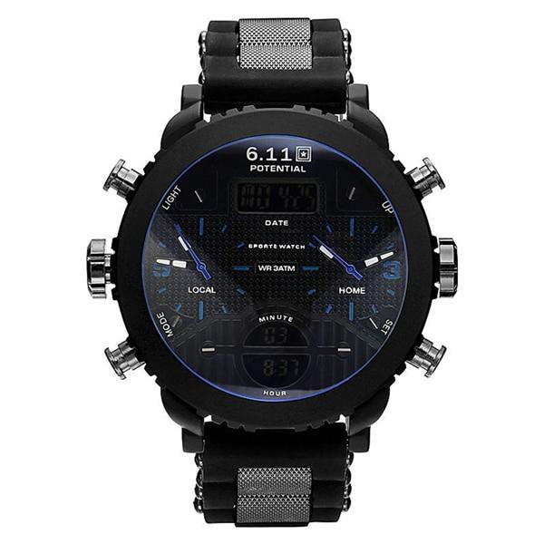 Dual Display Watch - The Dual Time™ Black Led Digital Quartz Sport Men's Wristwatches