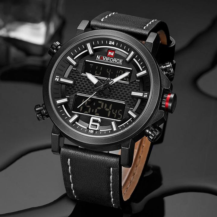 Dual Display Watch - The Rough Navi™ Men's Leather LED Analog Sports Watch