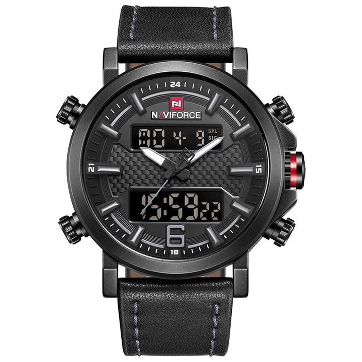 Dual Display Watch - The Rough Navi™ Men's Leather LED Analog Sports Watch