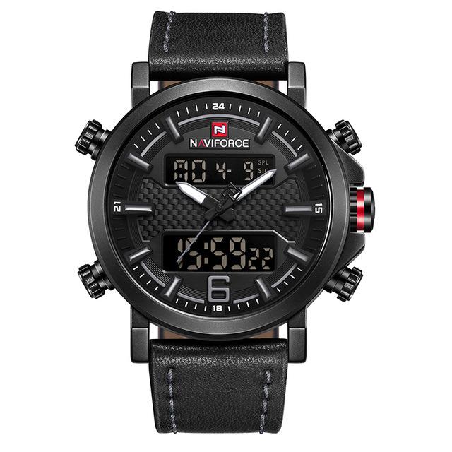 Dual Display Watch - The Rough Navi™ Men's Leather LED Analog Sports Watch