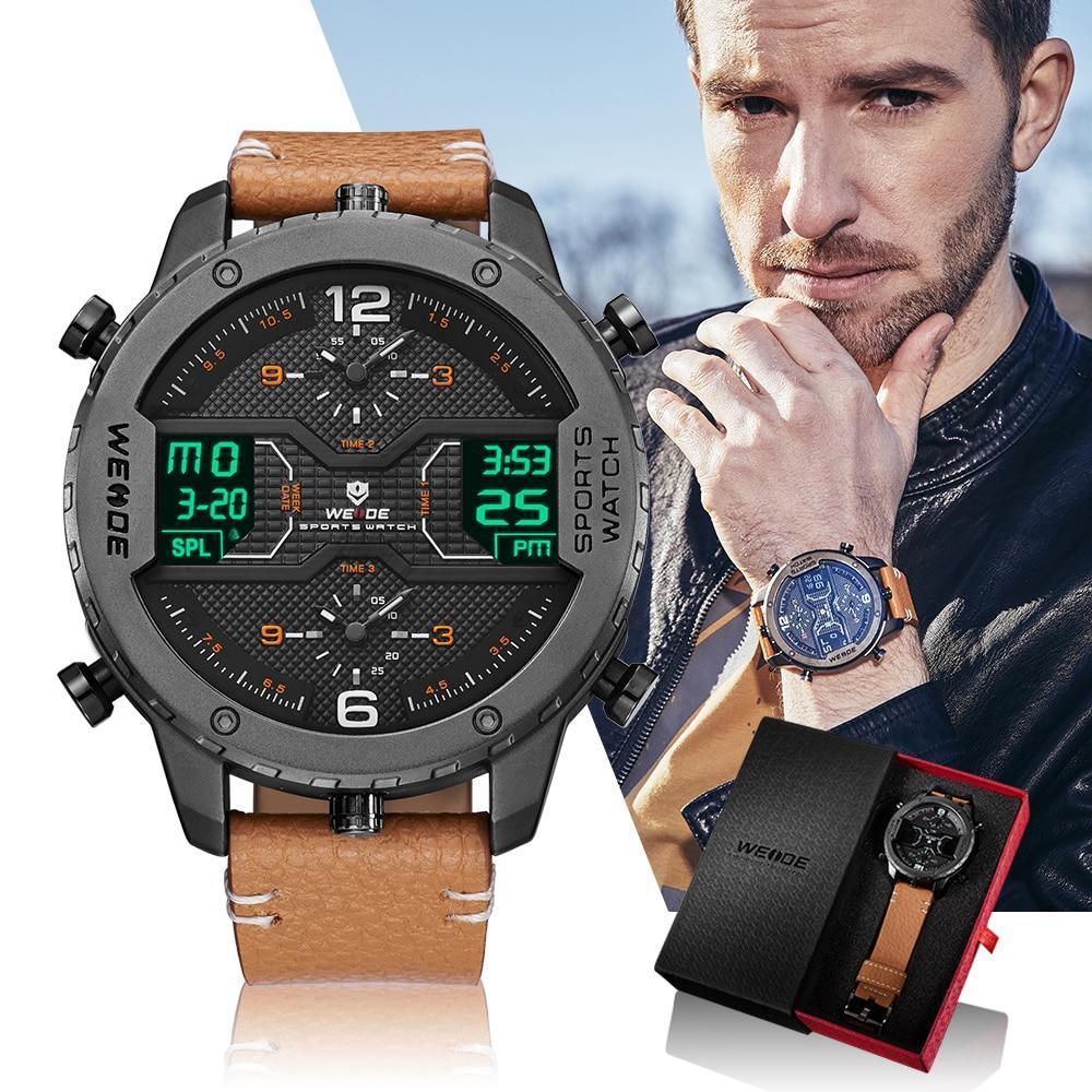 Dual Display Watch - The Weide™ Men's Digital Analog Leather Strap Sports Watch