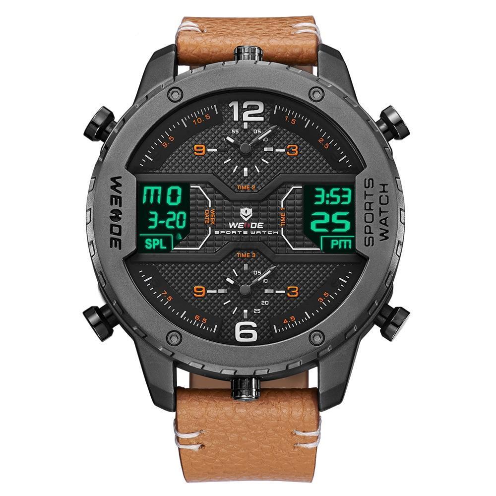 Dual Display Watch - The Weide™ Men's Digital Analog Leather Strap Sports Watch