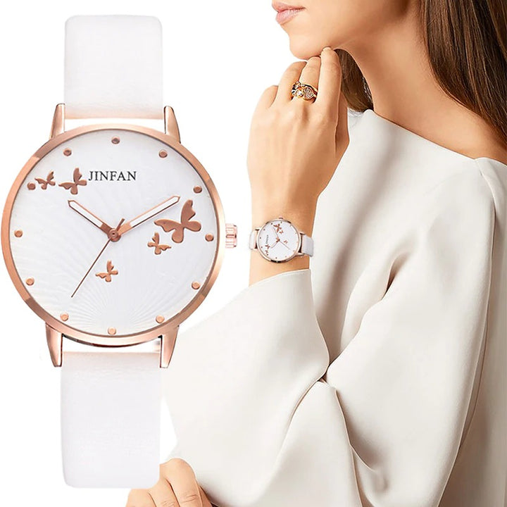 Minimalist Graceful Butterfly Dial with Soft Vegan Leather Strap Quartz Watches