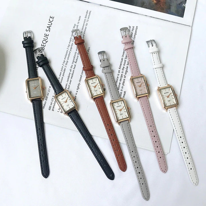 Simply Elegant Rectangle Case with Vegan Leather Strap Quartz Watches