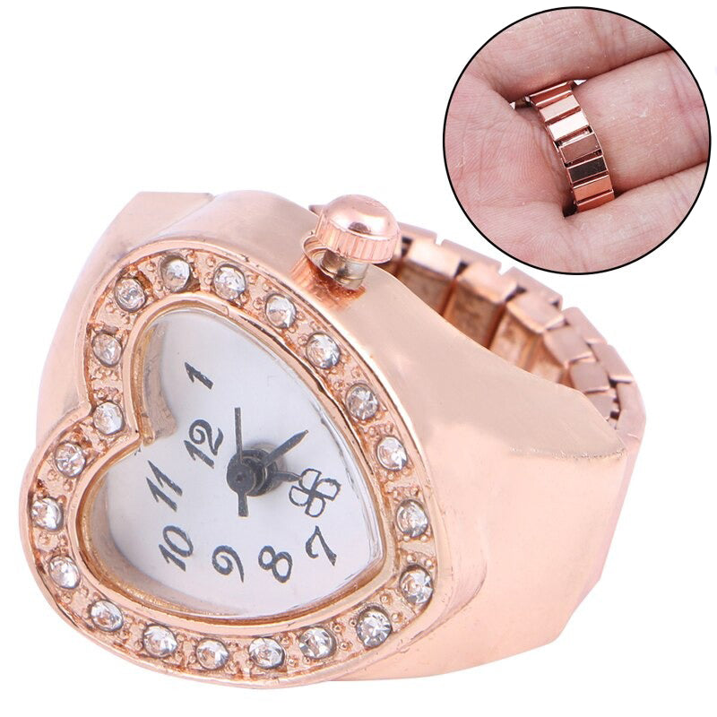Heart Shaped Rhinestone Bejeweled Elastic Band Finger Rings