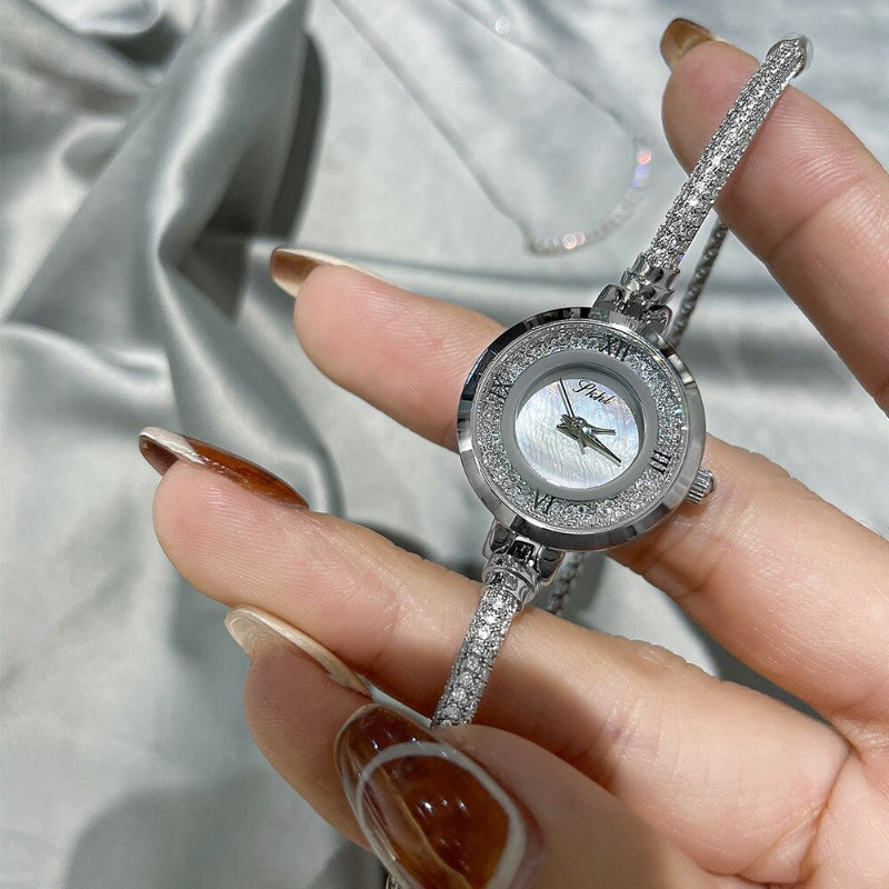 Stylish Round Thin Chain Rhinestone Bracelet Quartz Wristwatches