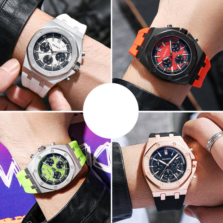 Geometric Tonneau Silicone Strap Chronograph Quartz Watches